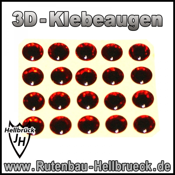 3D Klebeaugen - Ø 8 mm - Farbe: Rot - 20 Stück